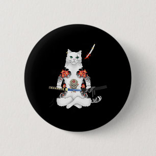 Japanska Samurai Cat Katana Ninja Yakuza Tattoo Knapp