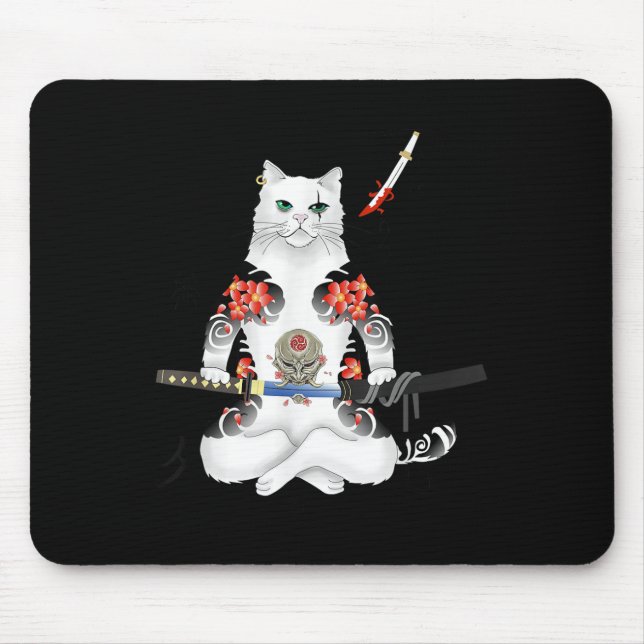 Japanska Samurai Cat Katana Ninja Yakuza Tattoo Musmatta (Framsidan)