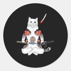 Japanska Samurai Cat Katana Ninja Yakuza Tattoo Runt Klistermärke