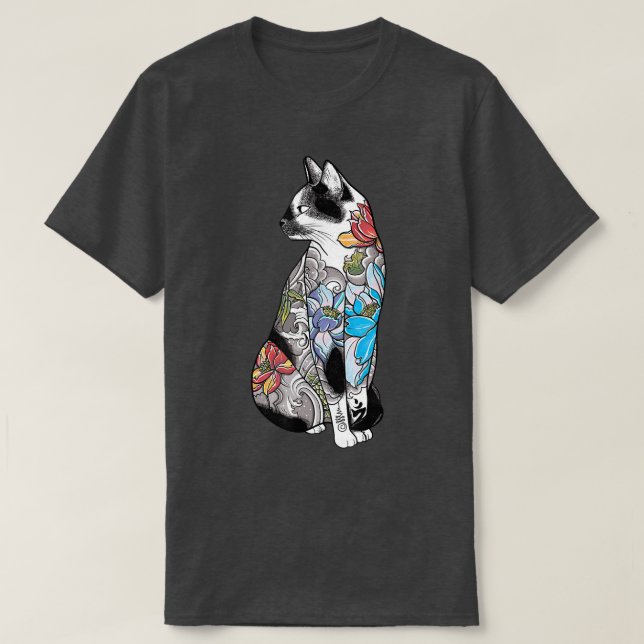 Japanska Samurai Cat Katana Ninja Yakuza Tattoo ( T Shirt (Design framsida)