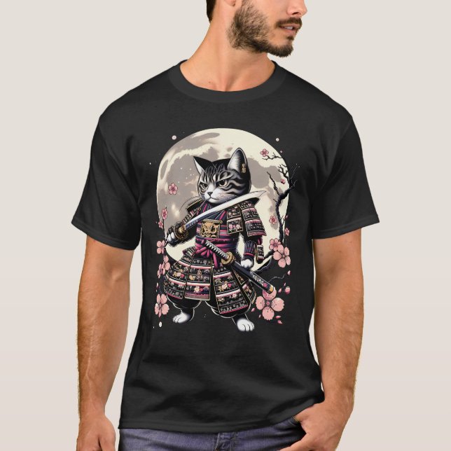 Japanska Samurai Cat Kawaii Ninja Cat Cherry T Shirt (Framsida)