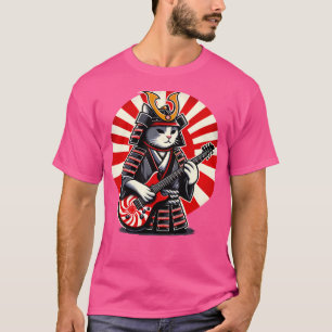 Japanska samurai Cat Spela Electric Guitar Playe T Shirt