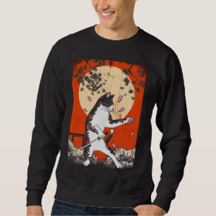Japanska Samurai Cat Swordsman Kitten Lång Ärmad Tröja