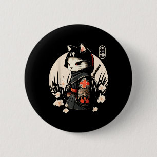 Japanska samurai Cat Tattoo, Kawaii Ninja Cat_1 Knapp