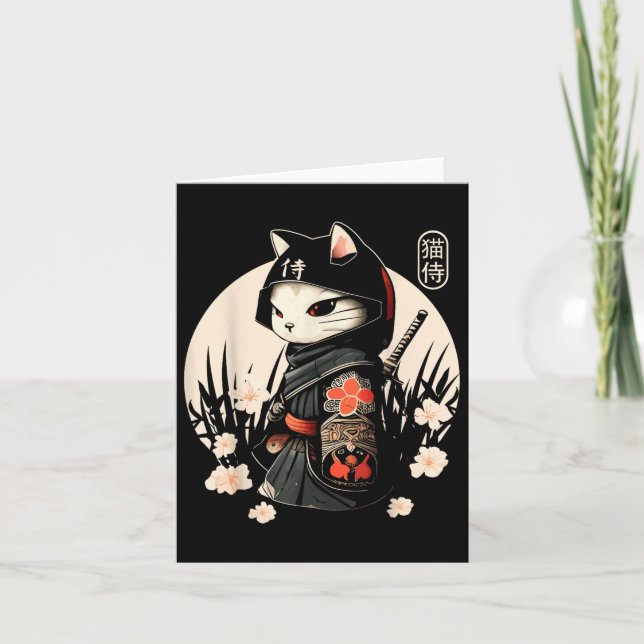 Japanska samurai Cat Tattoo, Kawaii Ninja Cat_1 Kort (Framsida)