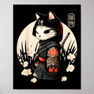 Japanska samurai Cat Tattoo, Kawaii Ninja Cat_1 Poster