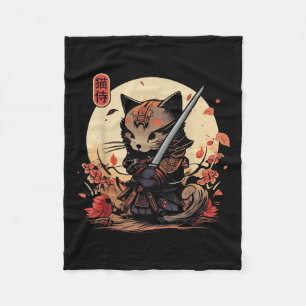 Japanska samurai Cat Tattoo, Kawaii Ninja Cat _2 Fleecefilt