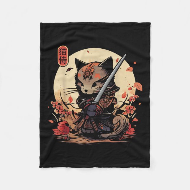 Japanska samurai Cat Tattoo, Kawaii Ninja Cat _2 Fleecefilt (Framsidan)