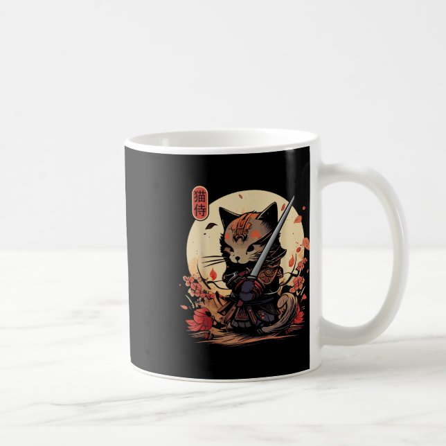 Japanska samurai Cat Tattoo, Kawaii Ninja Cat _2 Kaffemugg (Höger)
