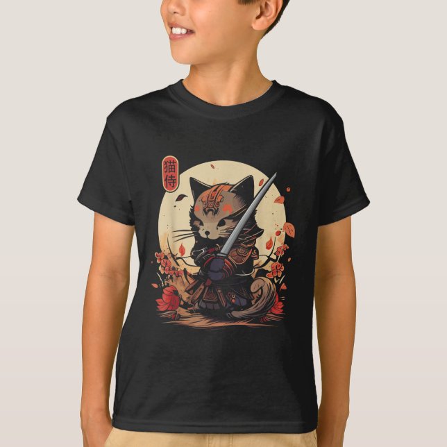 Japanska samurai Cat Tattoo, Kawaii Ninja Cat _2 T Shirt (Framsida)