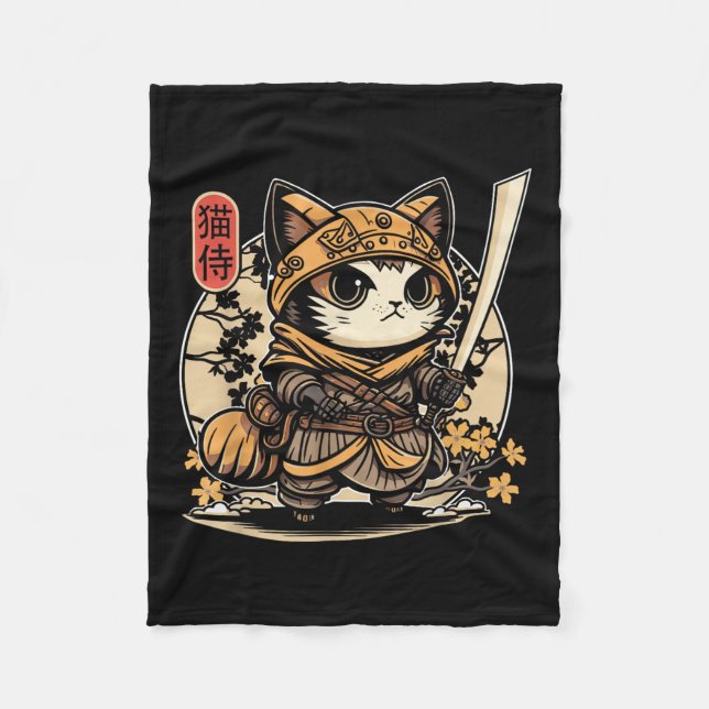 Japanska samurai Cat Tattoo, Kawaii Ninja Cat _3 Fleecefilt (Framsidan)
