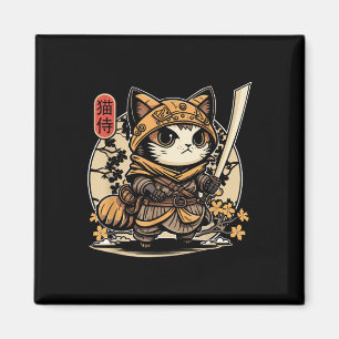 Japanska samurai Cat Tattoo, Kawaii Ninja Cat _3 Magnet