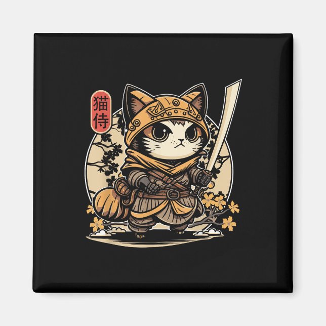 Japanska samurai Cat Tattoo, Kawaii Ninja Cat _3 Magnet (Framsidan)