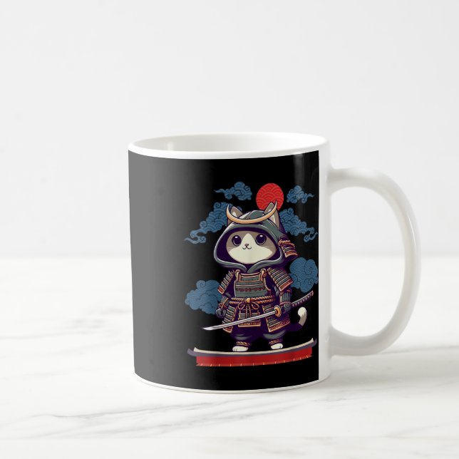 Japanska Samurai Cat Tattoo Kawaii Ninja Cat Anime Kaffemugg (Höger)