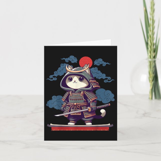 Japanska Samurai Cat Tattoo Kawaii Ninja Cat Anime Kort (Framsida)