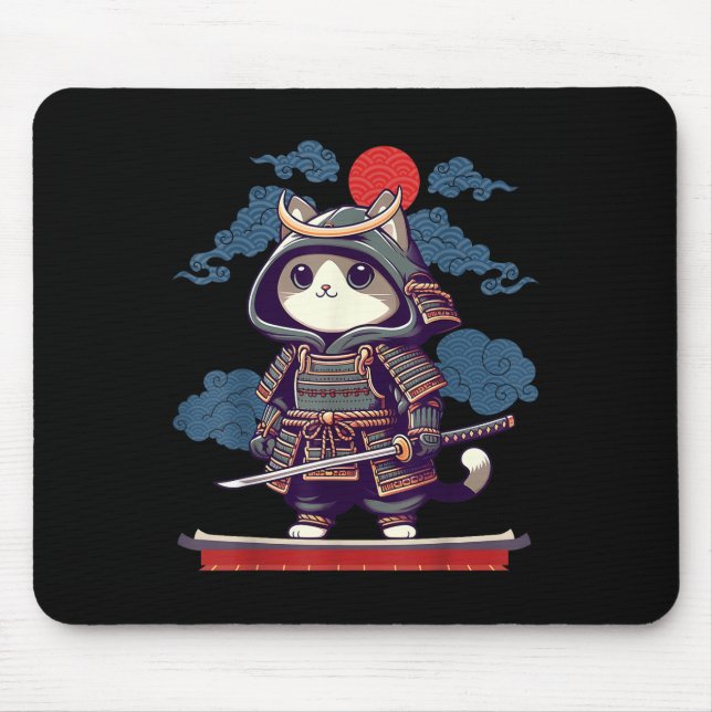Japanska Samurai Cat Tattoo Kawaii Ninja Cat Anime Musmatta (Framsidan)