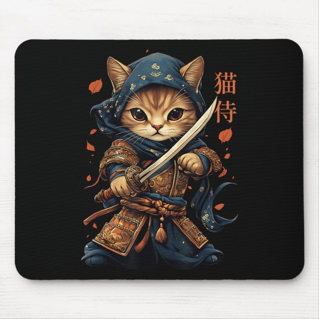 Japanska Samurai Cat Tattoo Kawaii Ninja Cat Cat W Musmatta (Framsidan)