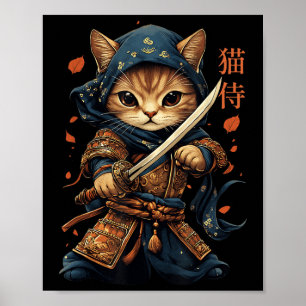 Japanska Samurai Cat Tattoo Kawaii Ninja Cat Cat W Poster