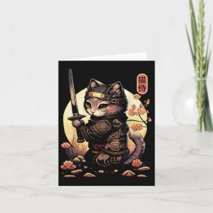 Japanska Samurai Cat Tattoo, Kawaii Ninja Cat Kort