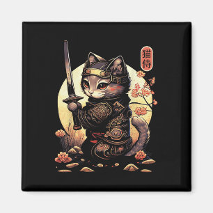 Japanska Samurai Cat Tattoo, Kawaii Ninja Cat Magnet