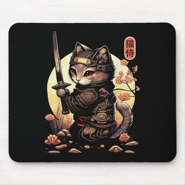 Japanska Samurai Cat Tattoo, Kawaii Ninja Cat Musmatta (Framsidan)