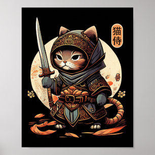 Japanska Samurai Cat Tattoo Kawaii Ninja Cat Poster