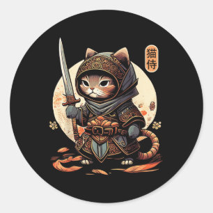 Japanska Samurai Cat Tattoo Kawaii Ninja Cat Runt Klistermärke