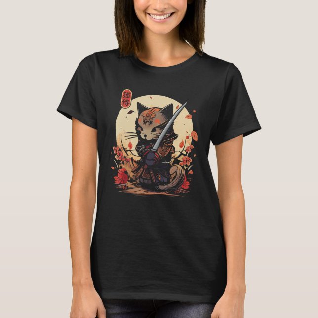 Japanska Samurai Cat Tattoo, Ninja Cat 1 T Shirt (Framsida)