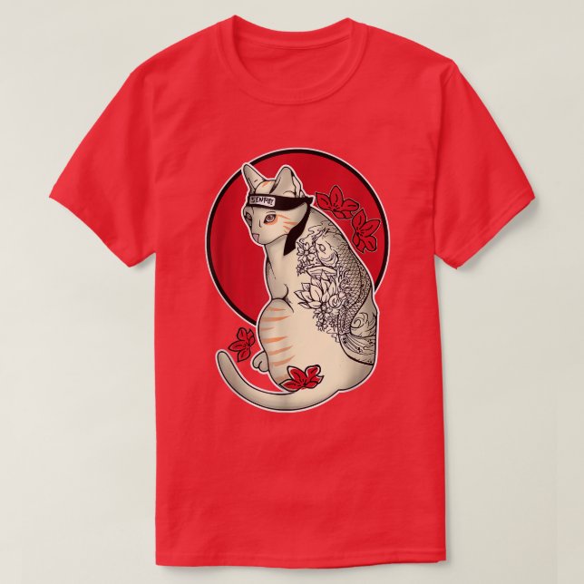 Japanska Samurai Cat Tattoo Ninja Cat Kawaii T-Shi T Shirt (Design framsida)