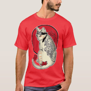 Japanska Samurai Cat Tattoo Ninja Cat Kawaii T-Shi T Shirt