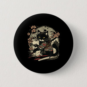 Japanska Samurai Cat Tattoo, Vintage Kawaii Ninja Knapp