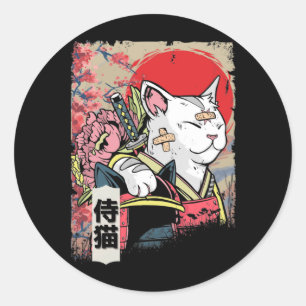 Japanska Samurai Cat Warrior Japan Ninja Kitten Runt Klistermärke