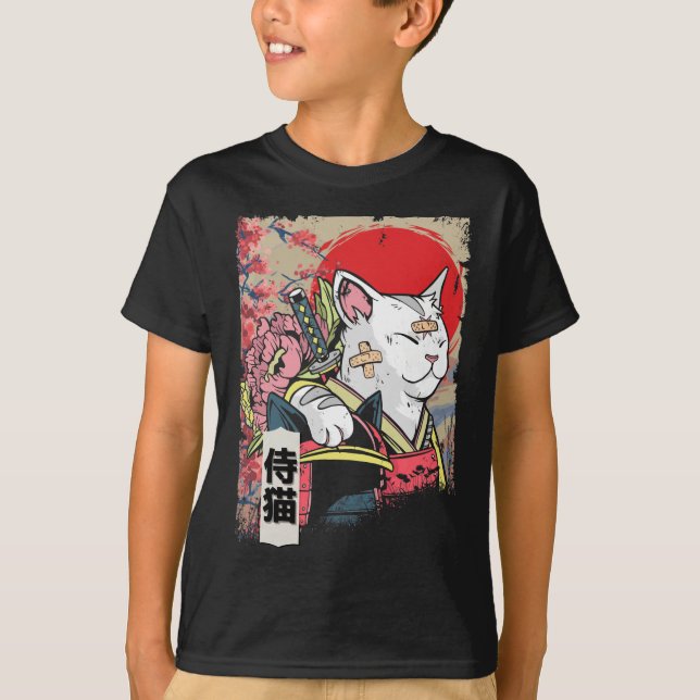 Japanska Samurai Cat Warrior Japan Ninja Kitten T Shirt (Framsida)