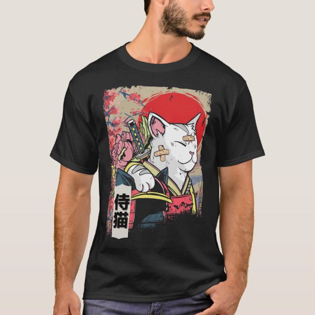 Japanska Samurai Cat Warrior Japan Ninja Kitten T Shirt (Framsida)