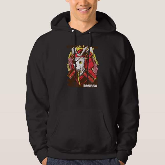 Japanska Samurai Cat Warrior Öga-korrigering i tra Hoodie (Framsida)