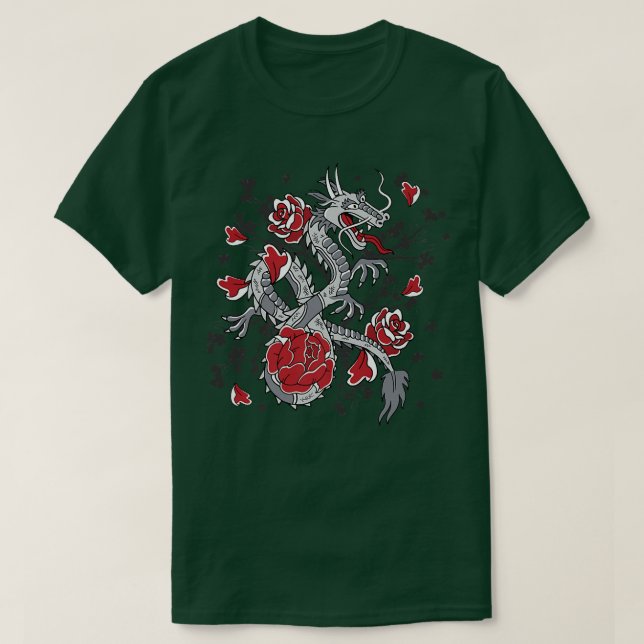 Japanska Samurai Dragon Retro Figur med Ro Pet T Shirt (Design framsida)