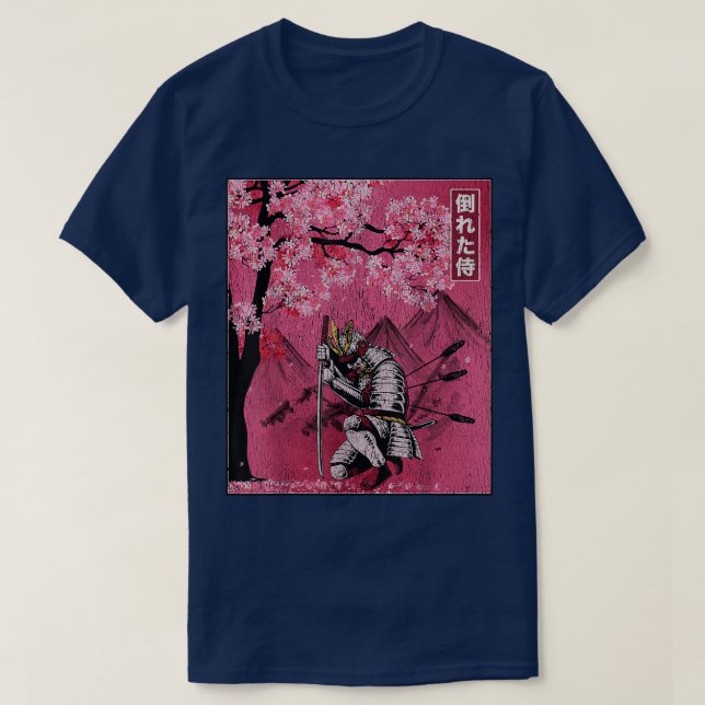 Japanska Samurai Fallen Warrior Cherry Blommar Vin T Shirt (Design framsida)