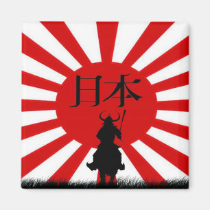 Japanska Samurai & Flagga Patriotic Art Magnet