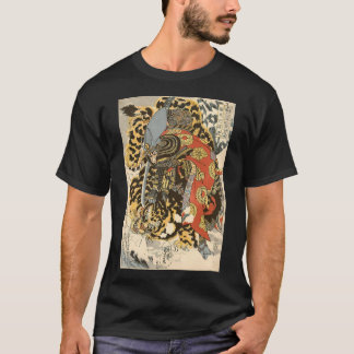 Japanska Samurai General Fighting Tiger Artwork T Shirt