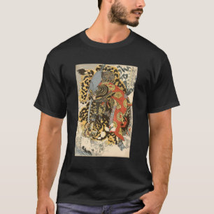 Japanska Samurai General Fighting Tiger Artwork T Shirt