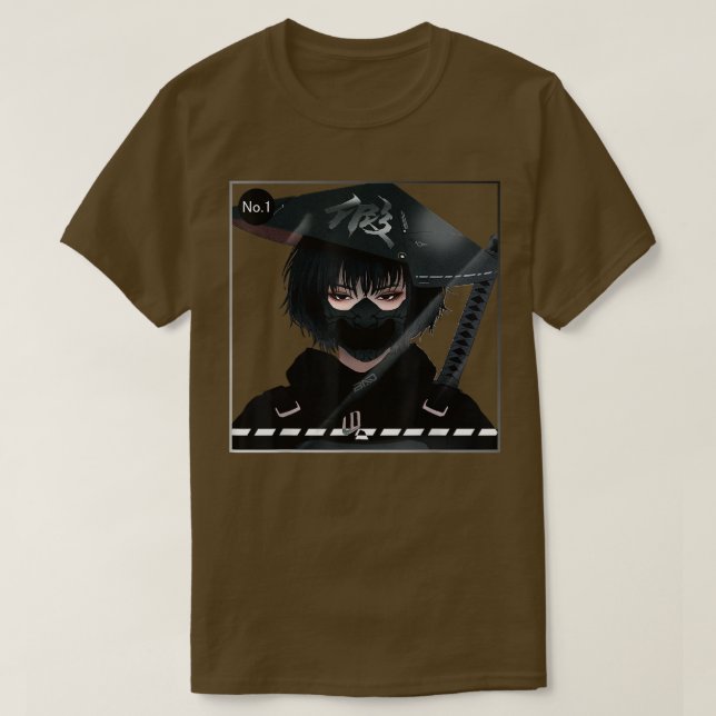 Japanska samurai Girl in Black Aesthetic Cyborg in T Shirt (Design framsida)