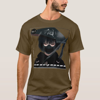 Japanska samurai Girl in Black Aesthetic Cyborg in T Shirt