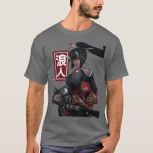 Japanska Samurai Girl och Vintage Sakura Cherry Bl T Shirt