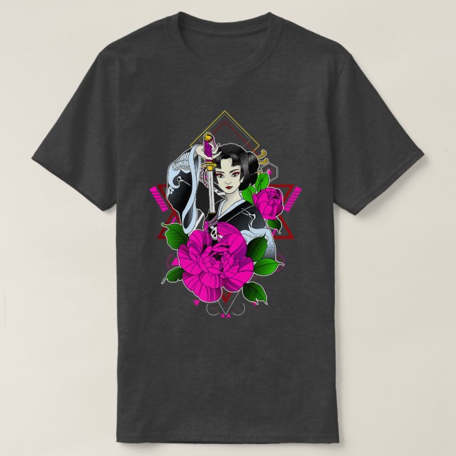 Japanska Samurai Girl T Shirt (Design framsida)