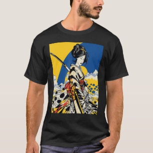 Japanska Samurai Girl Vintage Retro Sakura Cherry T Shirt