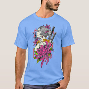 Japanska Samurai Girl Vintage Sakura T Shirt