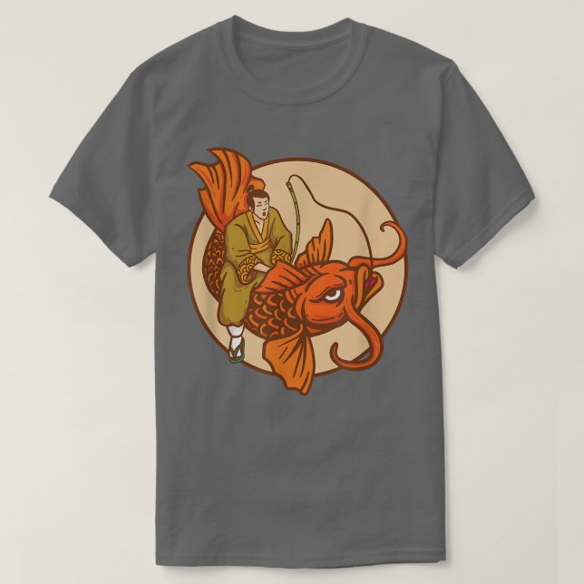 Japanska Samurai Goldfish Orange Carp Fish Koi T Shirt (Design framsida)