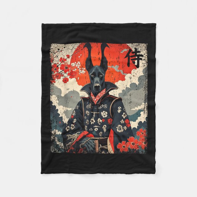 Japanska Samurai Great dane Tattoo Kawaii Ukiyo-e Fleecefilt (Framsidan)