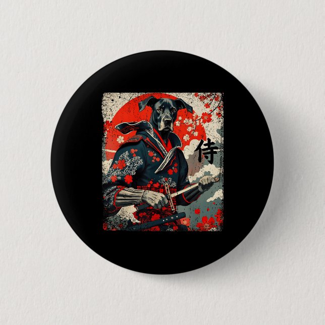 Japanska Samurai Great dane Tattoo Kawaii Ukiyo-e Knapp (Framsida)