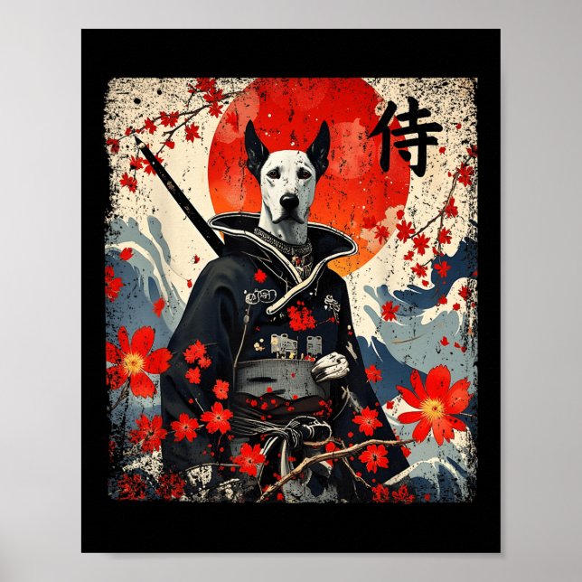 Japanska Samurai Great dane Tattoo Kawaii Ukiyo-e Poster (Framsidan)